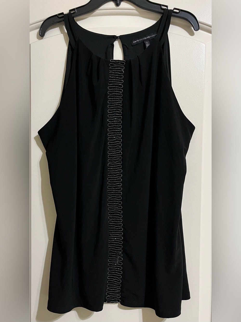 White House Black Market Silver Chain Embroidered Detail Tank Top Large - Picture 2 of 7